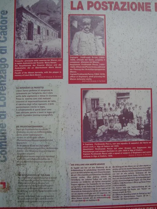 Monte Miaron - cartello con foto e rievocazione storica